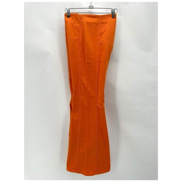 Alberta Ferretti Wide Flare Leg Pants US 6 Orange Twill Italy Preppy Designer - Picture 7 of 11